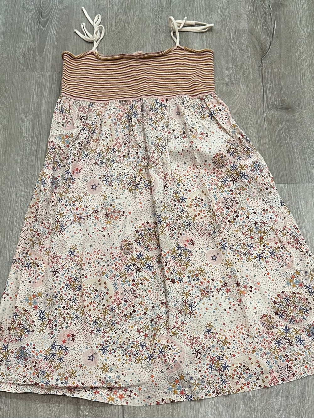 Babe & Tess White Starburst Print Sundress with Striped Knit Bodice Girls 10